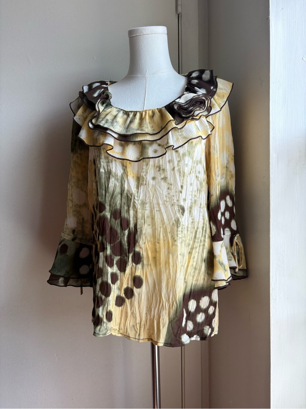 y2k ruffle animal print blouse